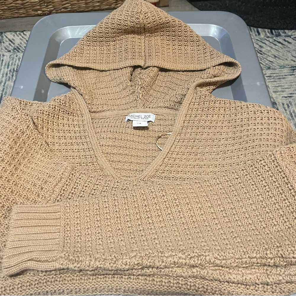 Rachel Zoe Women's Beige V-Neck Hooded Sweater